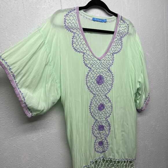 Blue Ginger Embroidered Fringe Tunic Small Boho Beach Coastal Nautical Festival - Picture 5 of 11